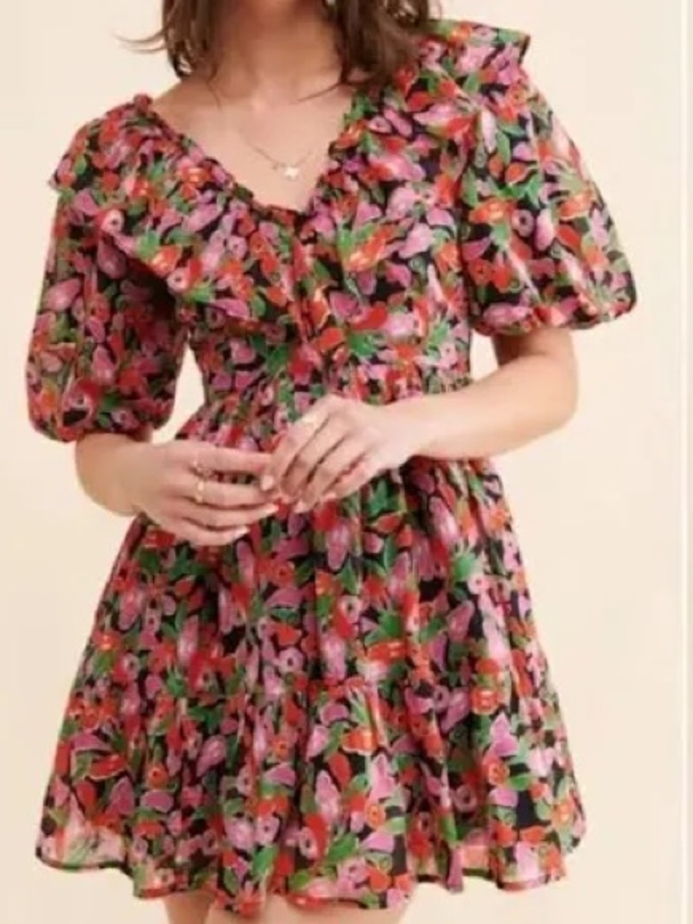 Banjanan Scorpio Floral Mini Dress Size S Anthropologie Puff Sleeve $310